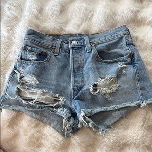 Levi's 501 Light Blue Distressed Cutoff Jean Short Shorts